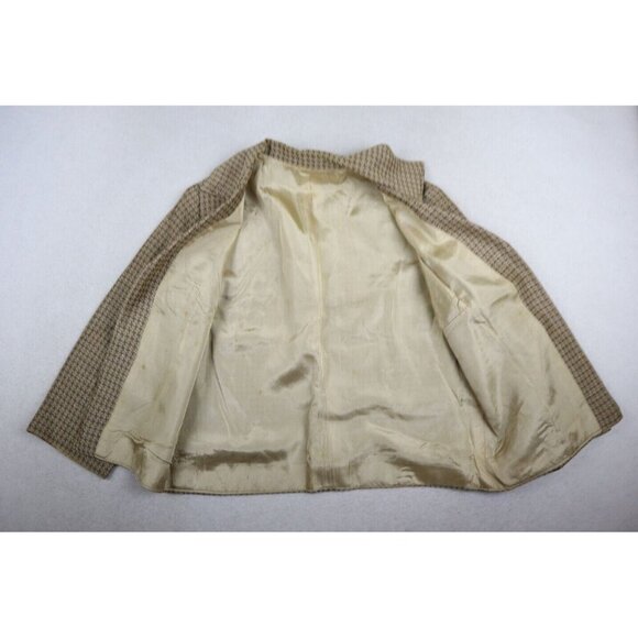 VINTAGE 70s WOMEN'S BEIGE PLAID OPEN BLAZER JACKET - SIZE S/M - Picture 4 of 13